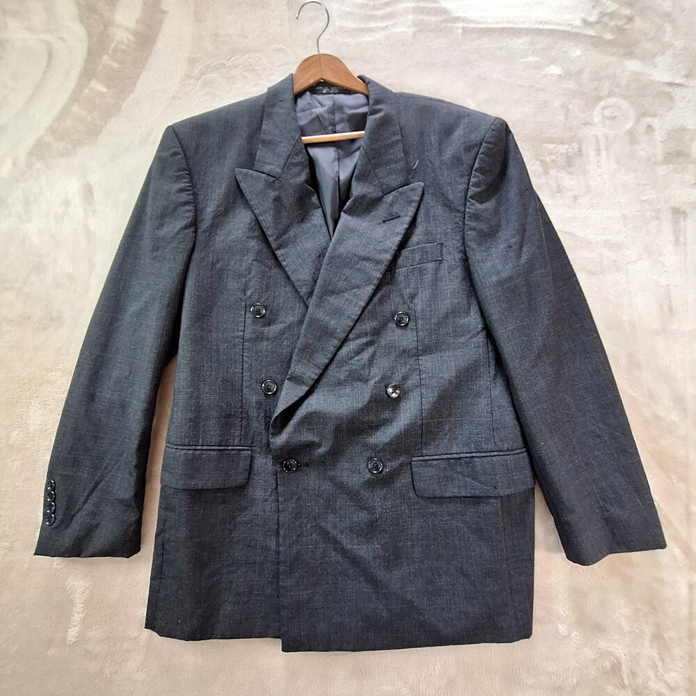Albert Nipon Blazer Mens 41 Double Breasted Wool Windowpane Suit Jacket Twist-Te